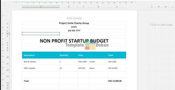 Non Profit Startup Budget Template